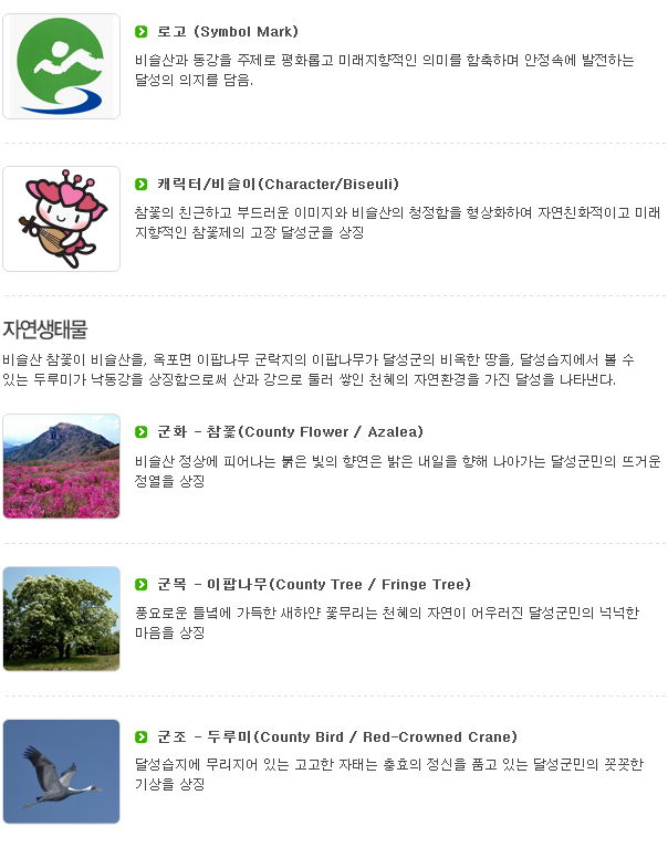 달성군의 상징(심볼, 캐릭터, 군화, 군목, 군조)